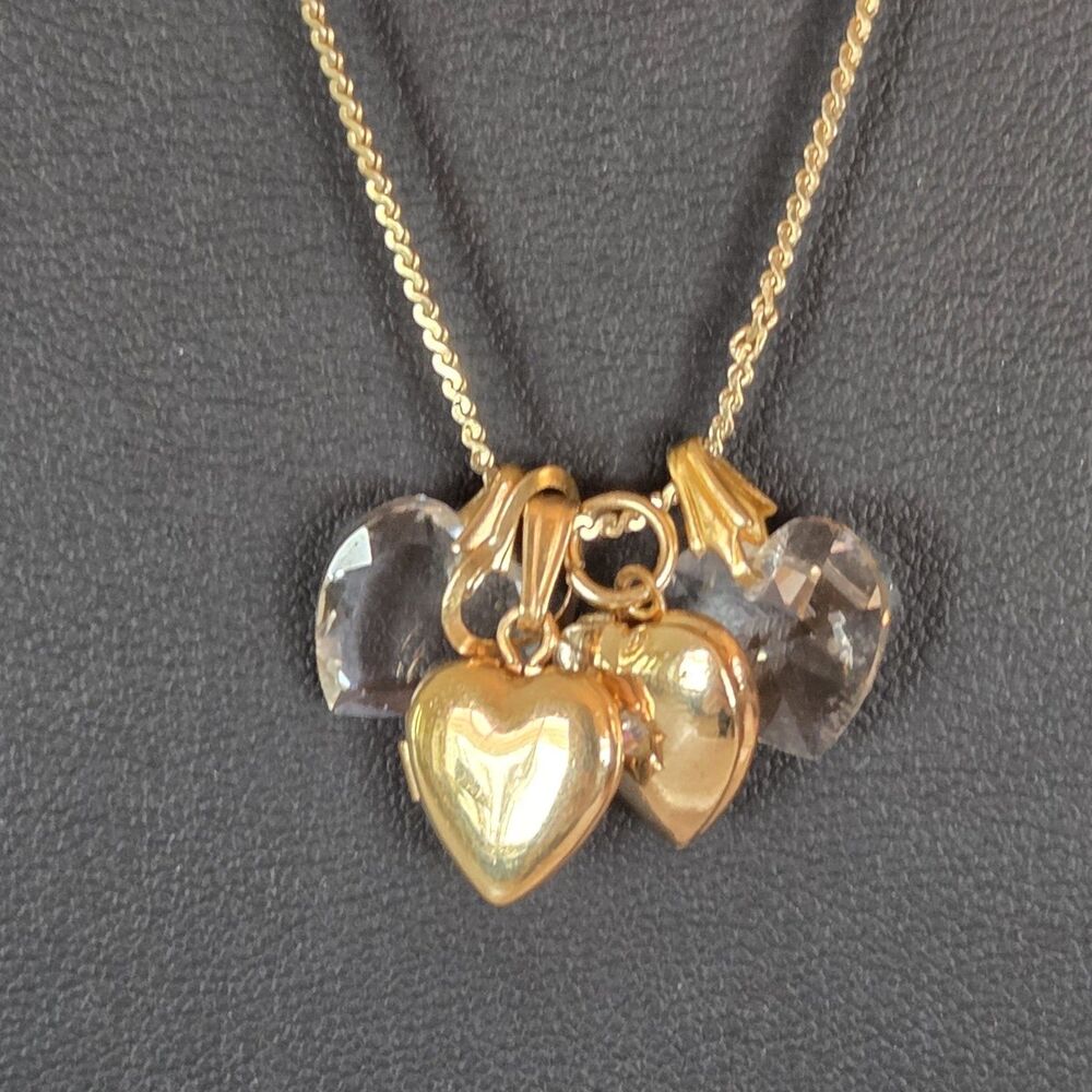 Gold Tone Heart Shaped Locket and Charm Fashion Necklace 16 in.